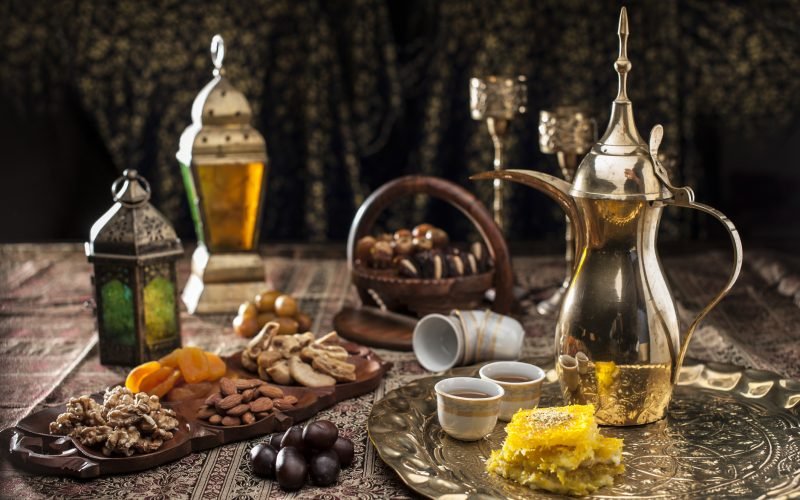 Traditional Arabian coffee, nuts and sweets